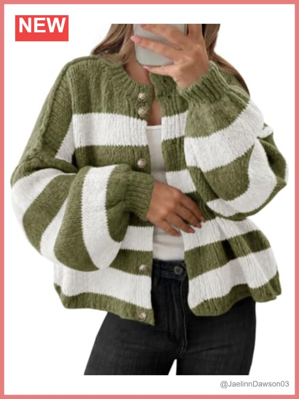 Womens Oversized Chunky Knit Cardigan Button Up Striped Sweater Coat